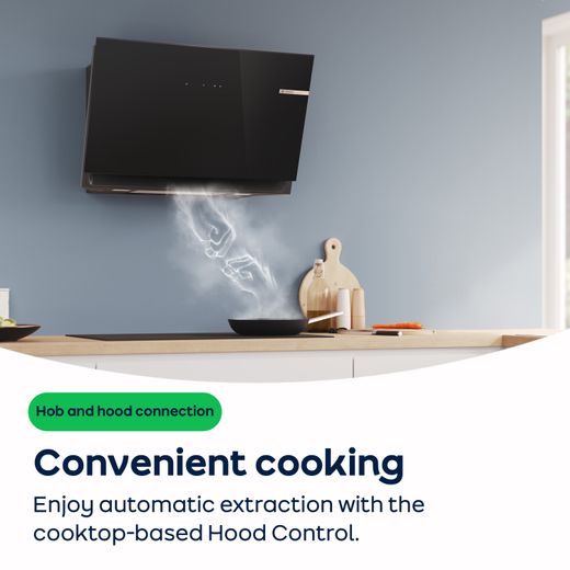 Bosch Series 4 DWK67FN60B Wifi Connected 60cm Chimney Cooker Hood - Black - AO Annotation - Cooktop-based hood control